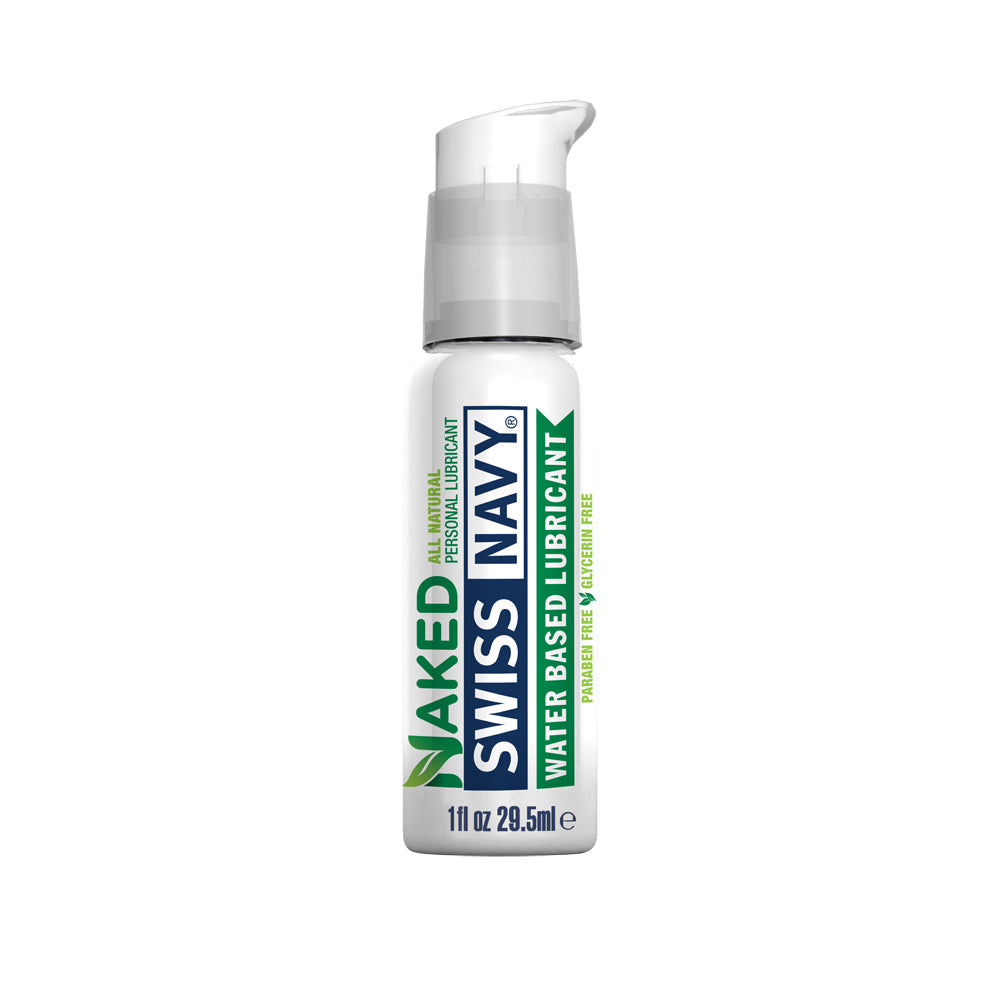 A bottle of Swiss Navy Naked All Natural Water Based Lubricant.