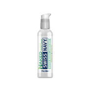 A bottle of Swiss Navy Naked water-based lubricant with a pump dispenser.