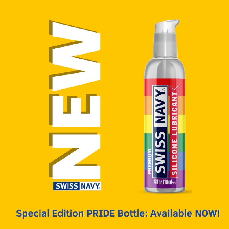 Swiss Navy Pride Edition premium silicone lubricant in a 4oz bottle.
