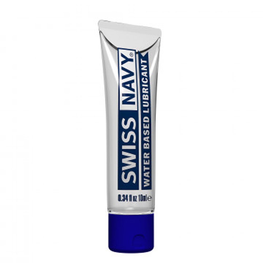 Swiss Navy water based lubricant in a 10ml tube.