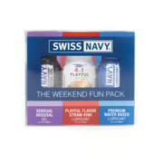Swiss Navy Weekend Fun Pack with three 1 fl oz bottles of lubricant and arousal gel.