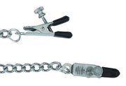Adjustable nipple clamps with a chain and tapered tips.