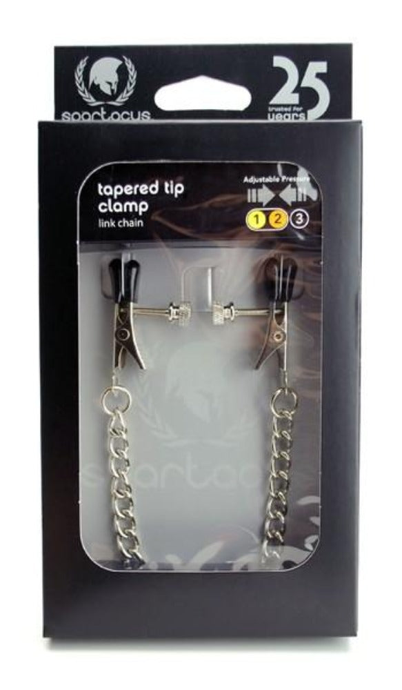 Adjustable tapered tip nipple clamps with link chains.