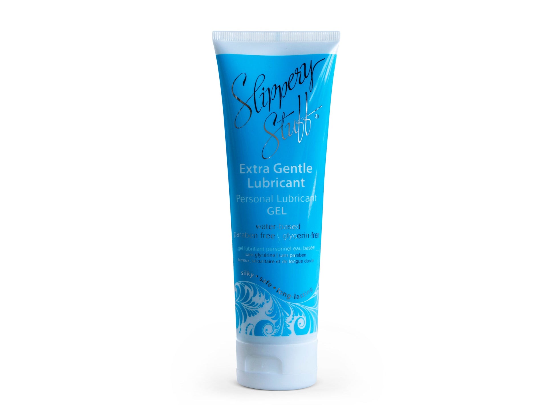 Slippery Stuff Extra Gentle Lubricant Gel in a blue tube.