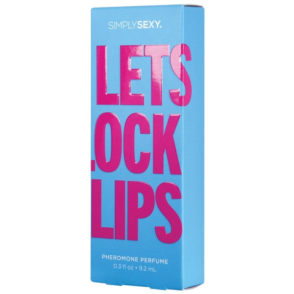 A blue box with pink text that says "SIMPLYSEXY. LETS .LOCK LIPS" and "PHEROMONE PERFUME".