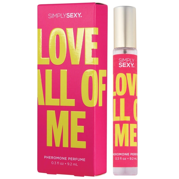 Simply Sexy Love All Of Me pheromone perfume in a pink box and bottle.
