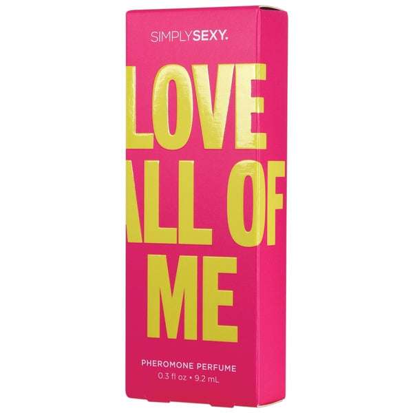 A pink box with yellow text that says "LOVE ALL OF ME" and "SIMPLYSEXY".