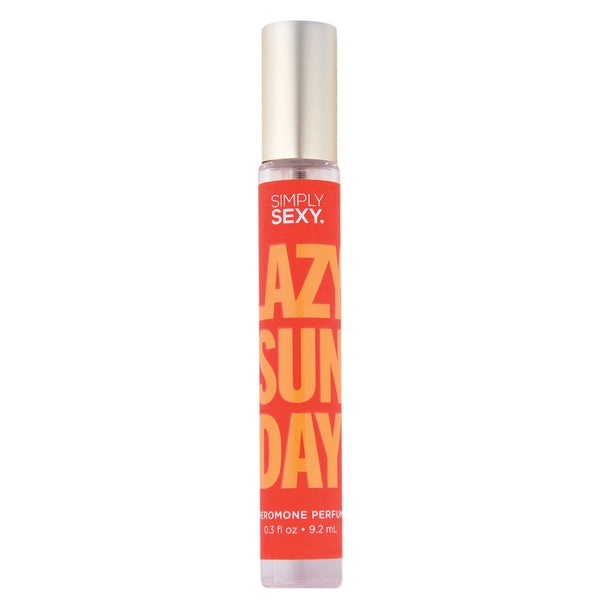 A bottle of Simply Sexy Lazy Sunday pheromone perfume.