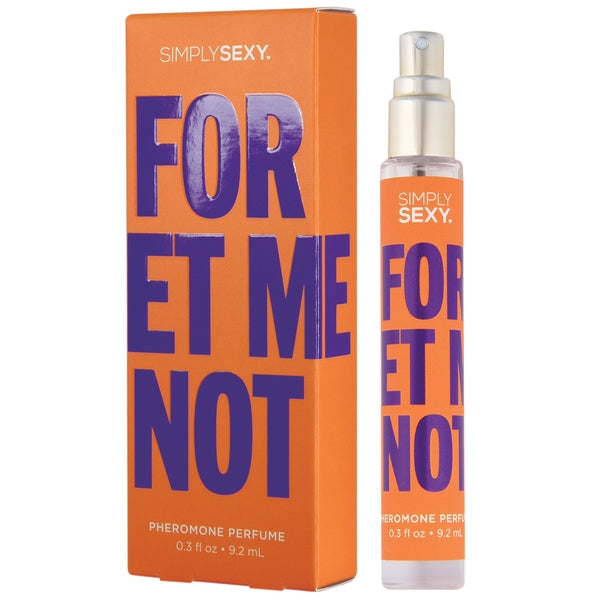 Simply Sexy Forget Me Not pheromone perfume in an orange box and clear spray bottle.