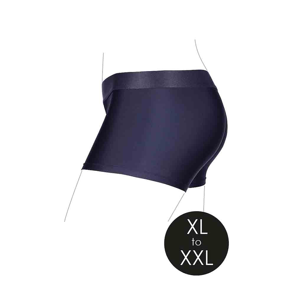 Dark blue boxer briefs with a size XL to XXL label.