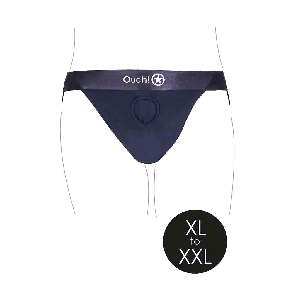 Vibrating strap-on panty harness with O-ring system, size XL to XXL.