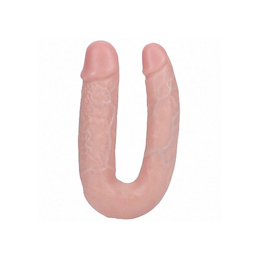 U-shaped double dildo with realistic veined texture.