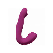 A purple dual-action vibrator with a curved shape.