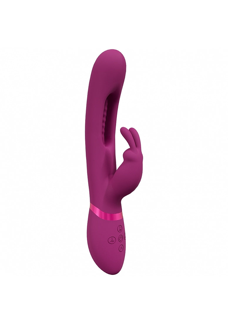 A purple rabbit-shaped vibrator with a pink band and control buttons.
