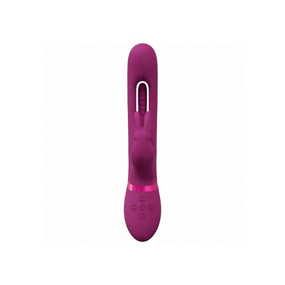 A purple vibrator with a rabbit-shaped head and control buttons.