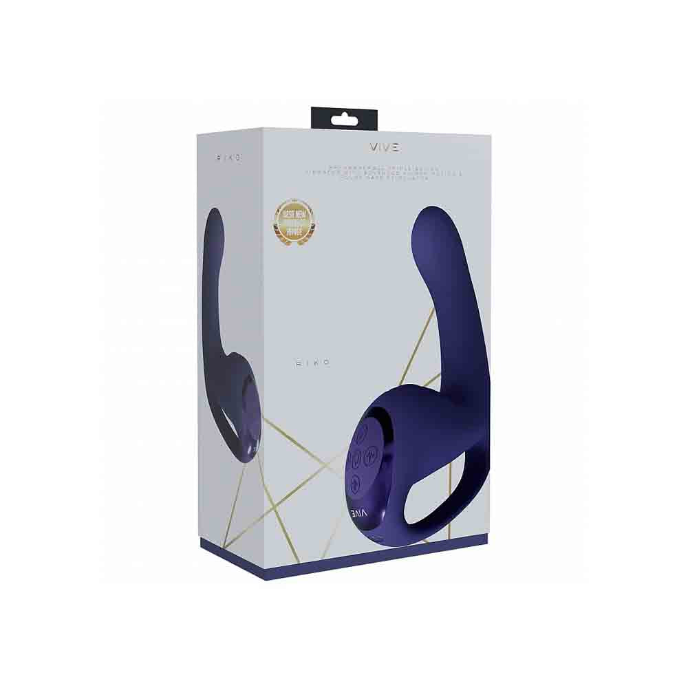 A purple Riko Triple Thumper vibrator is shown on its box.