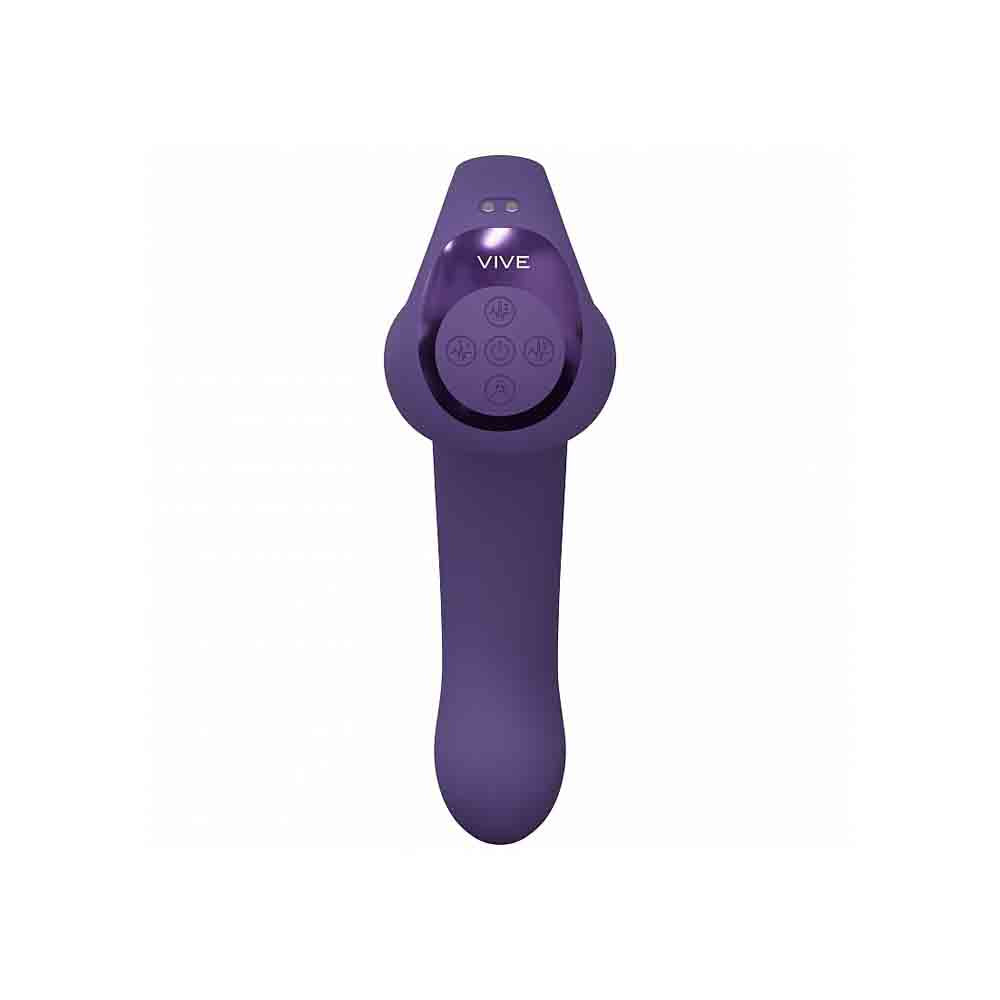 A purple Riko Triple Thumper vibrator with buttons and the VIVE logo.