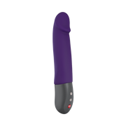 Purple realistic thrusting G-spot massager with gray base and control buttons.