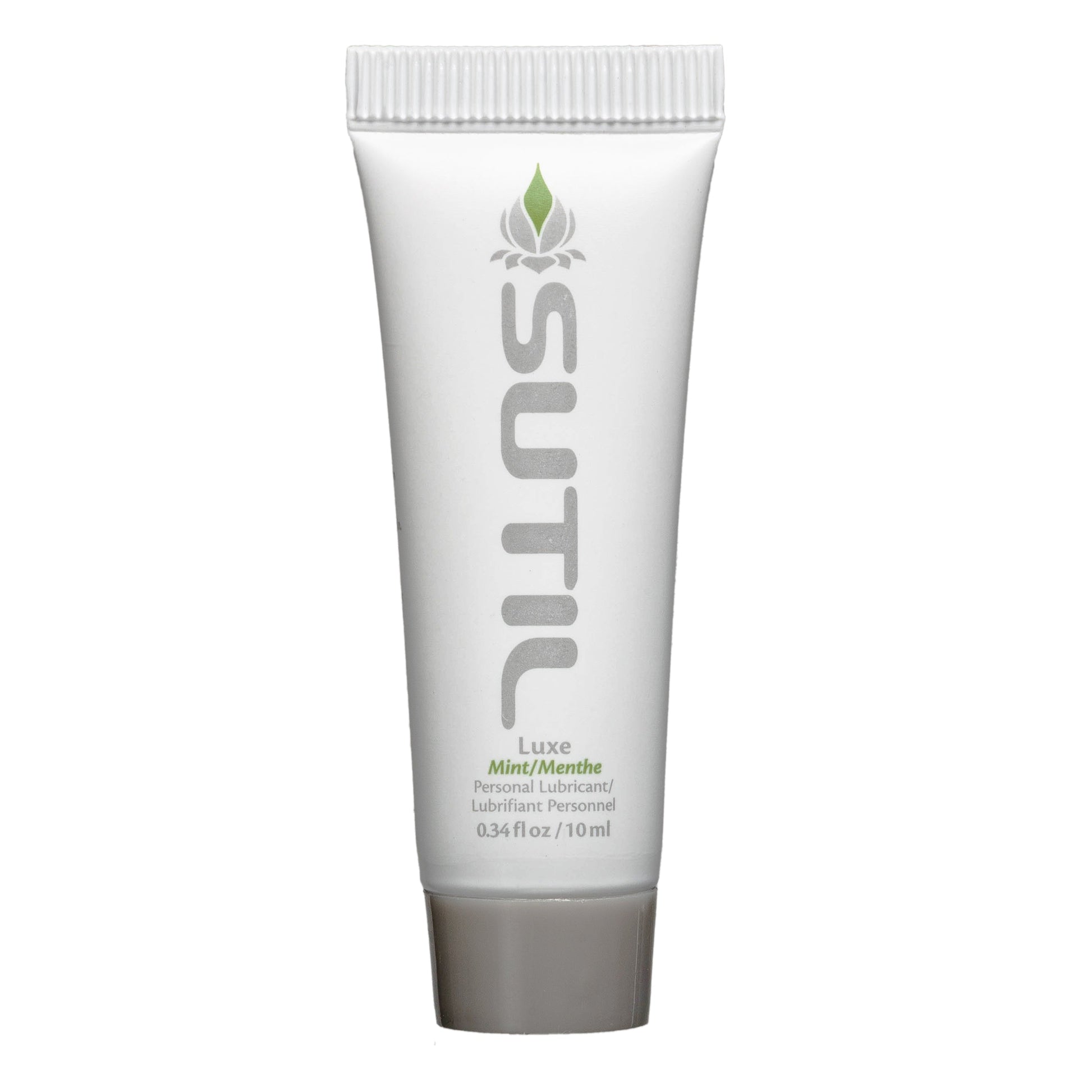 Sutil mint water-based personal lubricant in a 10ml travel size tube.