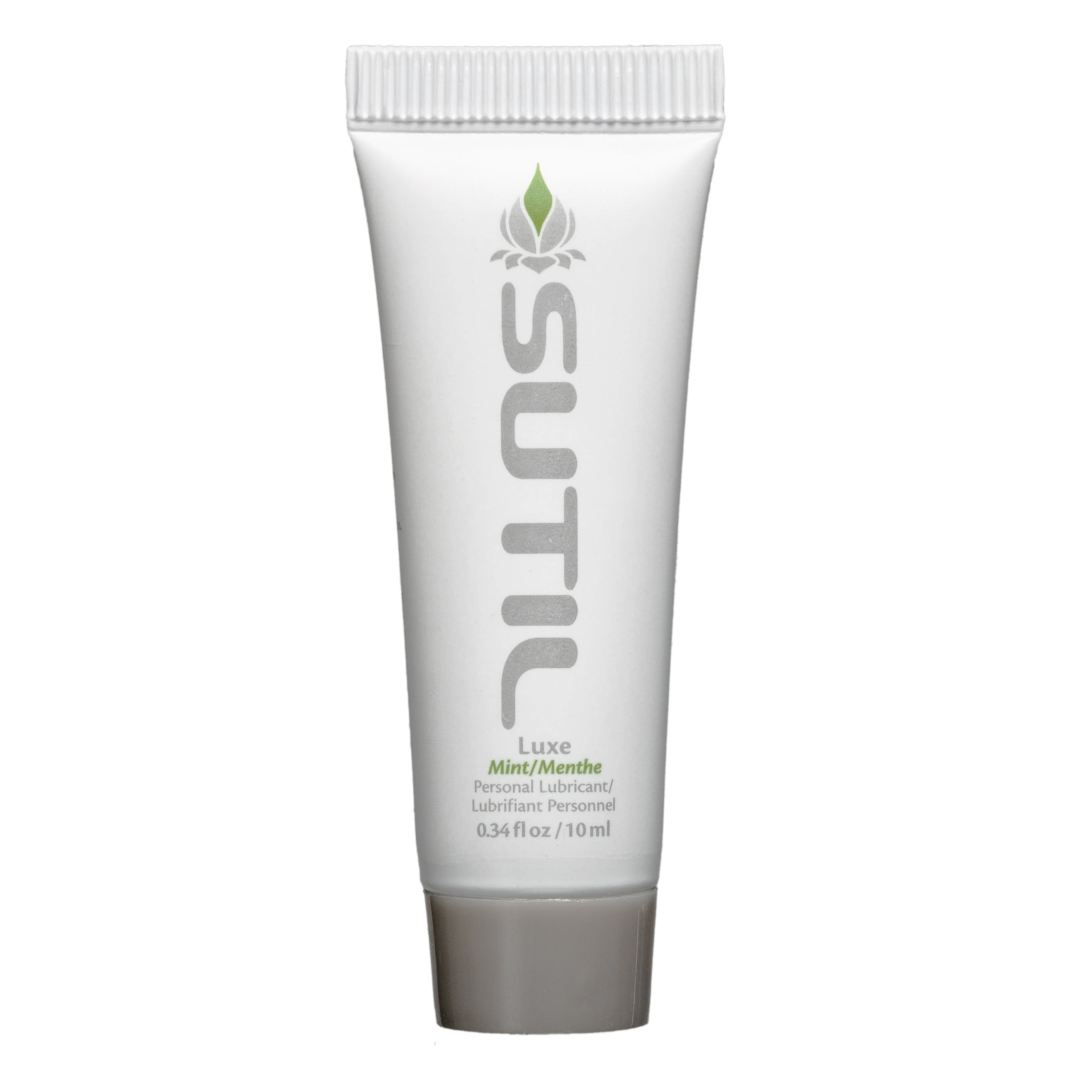 Sutil mint water-based personal lubricant in a 10ml travel size tube.