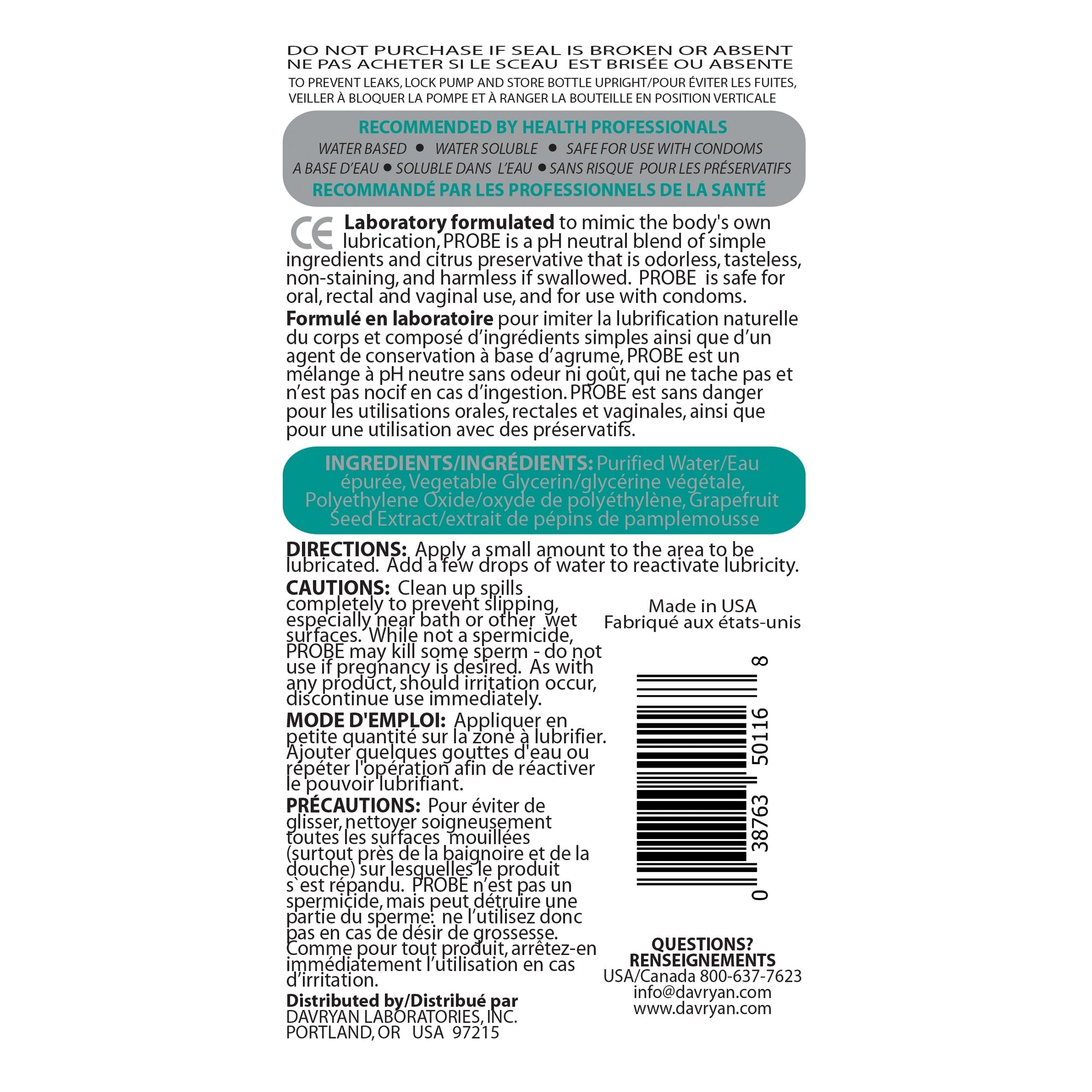 Probe Water Based Personal Lubricant, 17oz bottle.