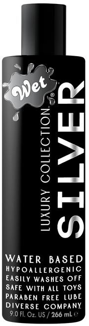Wet Silver water-based lubricant, hypoallergenic, 9 oz.