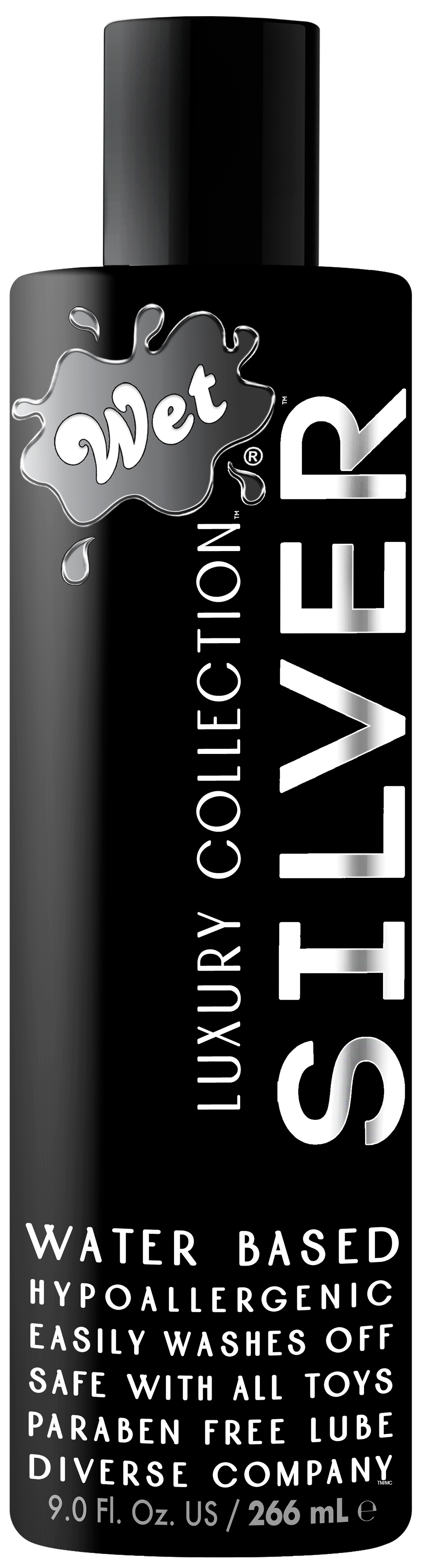 Wet Silver water-based lubricant, hypoallergenic, 9 oz.