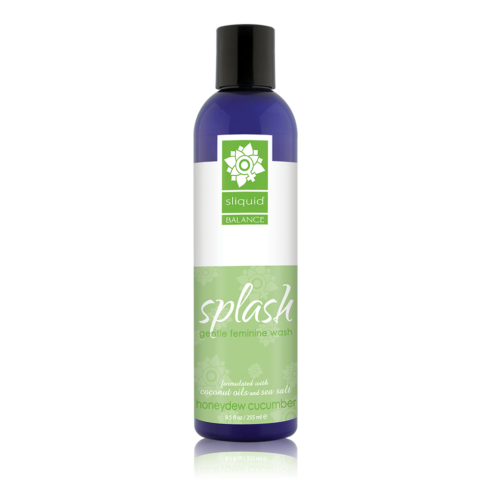 Sliquid Honeydew Cucumber gentle feminine wash in a blue bottle.