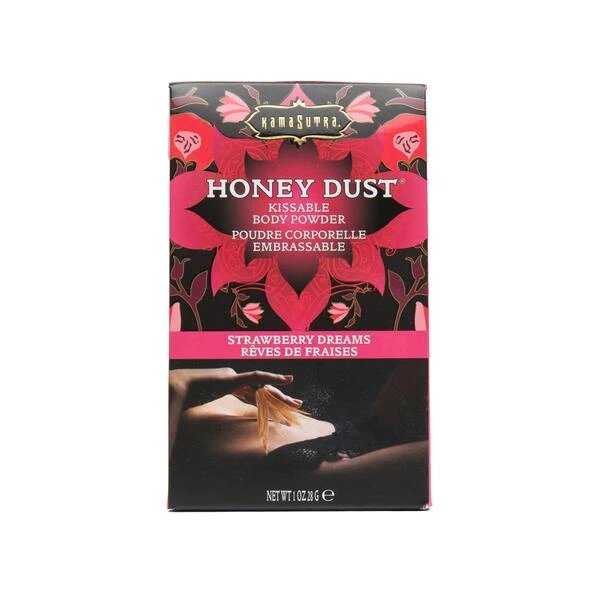 Kama Sutra Strawberry Dreams Honey Dust Kissable Body Powder with feather.
