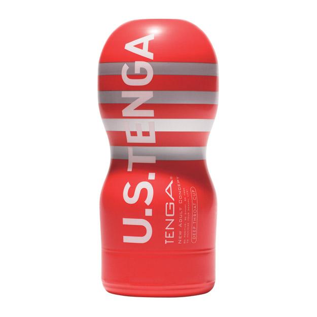 Tenga Deep Throat Ultra Size Male Masturbator cup in red.