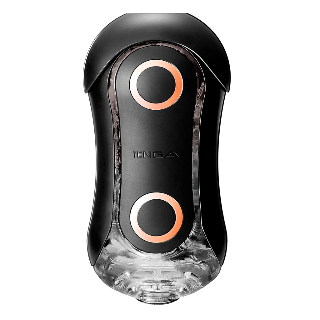 Tenga Flip Orb Strong Orange reusable waterproof stroker with two orange rings.