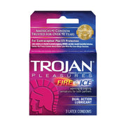 Trojan Fire & Ice lubricated latex condoms, 3 count.