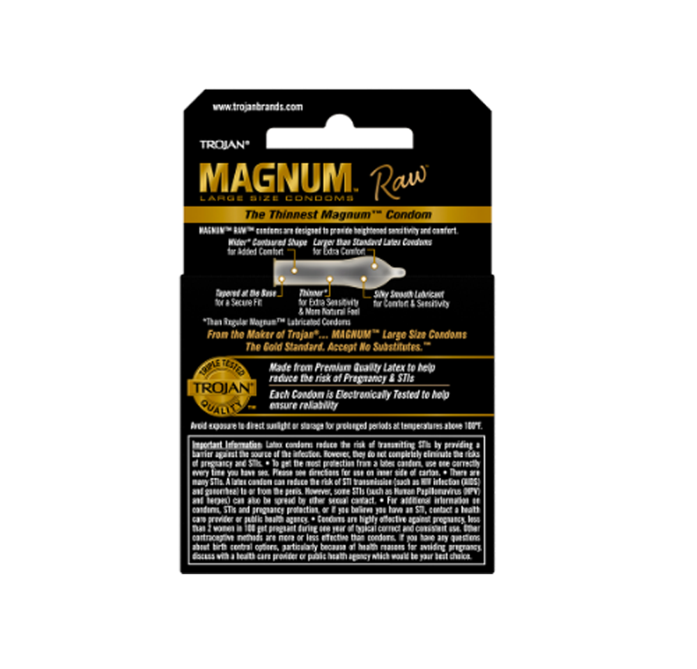 Trojan Magnum Raw large thin lubricated latex condoms, 3-pack.