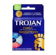 Trojan All The Feels Variety Pack of 3 lubricated latex condoms.