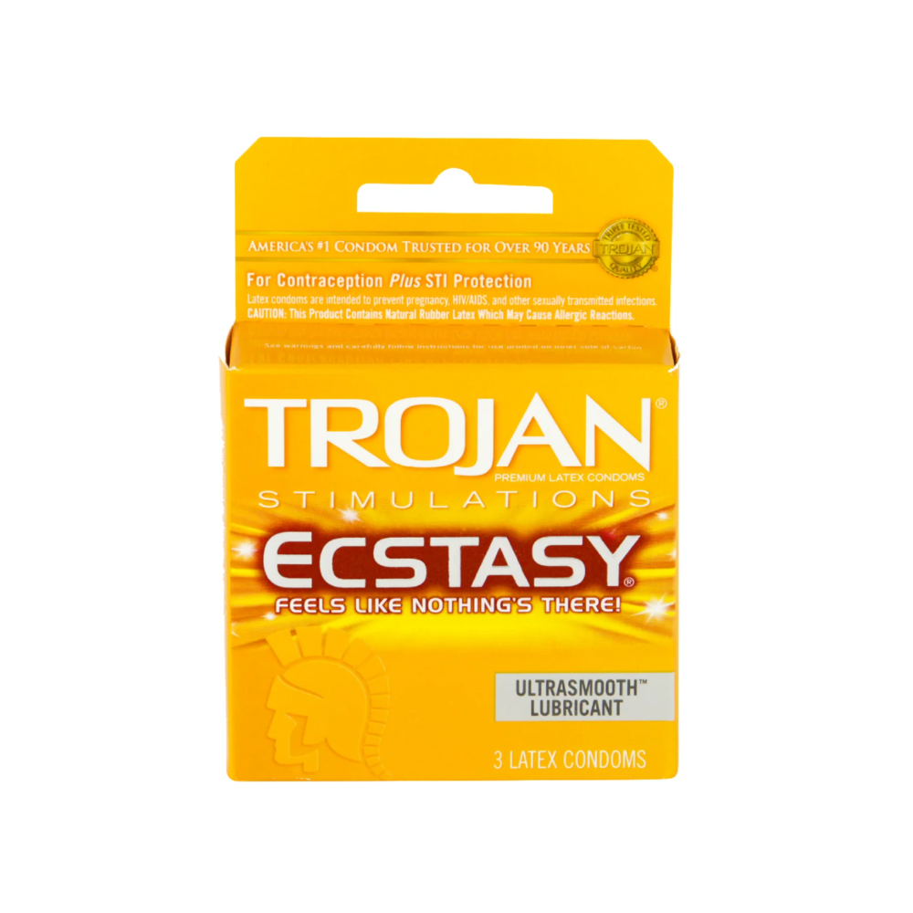 Trojan Ecstasy condoms with UltraSmooth lubricant, 3 pack.