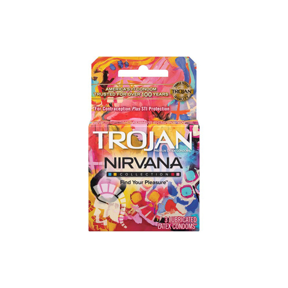 Trojan Nirvana Variety Pack of 3 lubricated latex condoms.