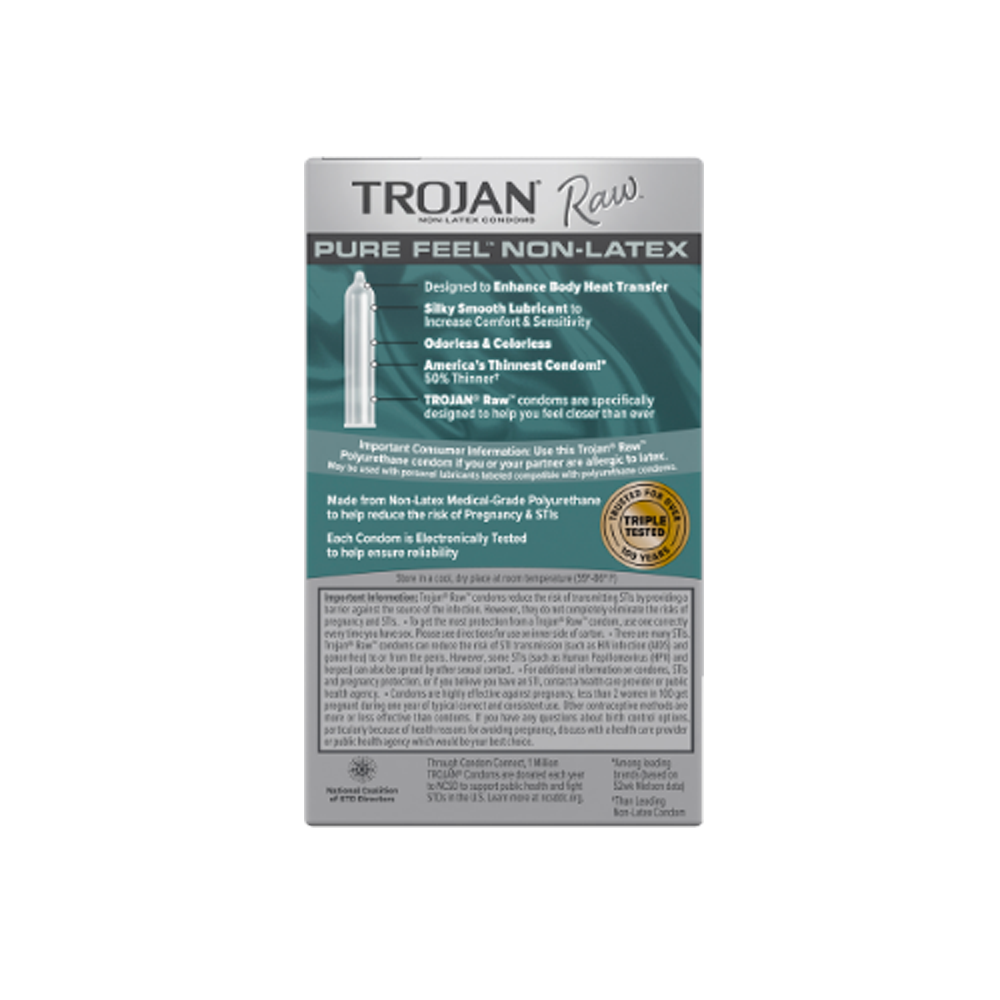 Trojan Raw Pure Feel non-latex condoms, 10-pack.