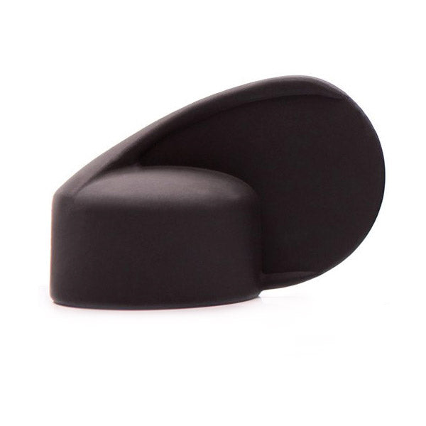 Black silicone vibrator attachment with a fin design.