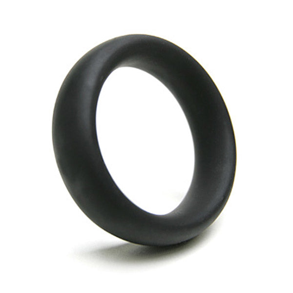 Black silicone cock ring with a 2-inch diameter.