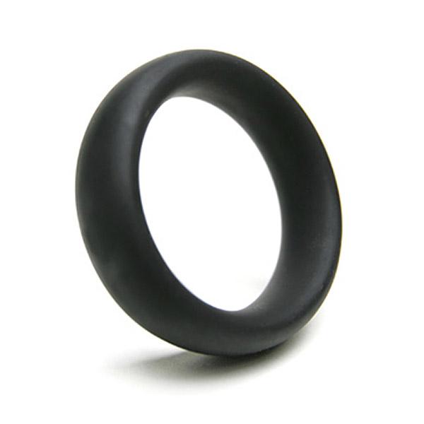 Black silicone cock ring with a 2-inch diameter.