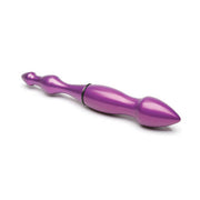Purple anodized aluminum double dildo with a smooth silicone surface.