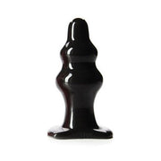 Black silicone butt plug with a butterfly base.