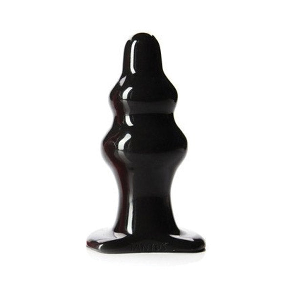 Black silicone butt plug with a butterfly base.