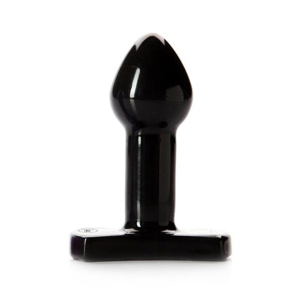 Small black silicone anal plug with a slender neck and flared base.