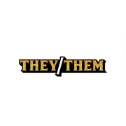 Gold glitter text that says "THEY/THEM" on a black background.