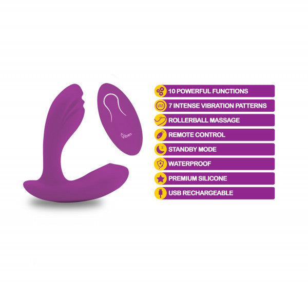 Purple G-spot vibe with remote control and rollerball massager.