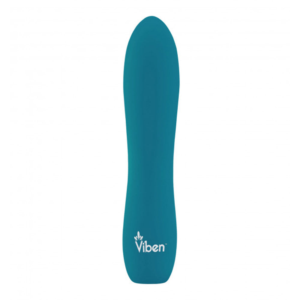 Teal silicone bullet vibrator with Viben logo.