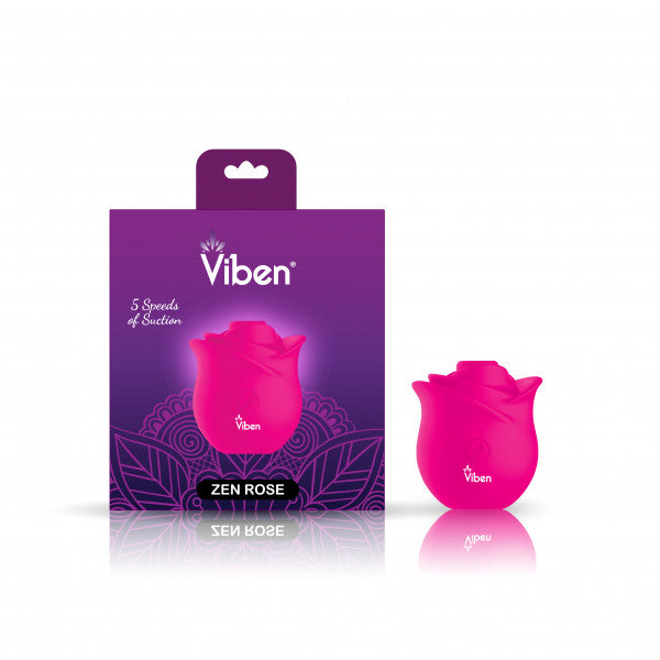 A pink rose-shaped suction stimulator with the Viben logo.