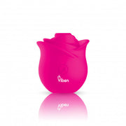 A pink rose-shaped silicone vibrator with the Viben logo.