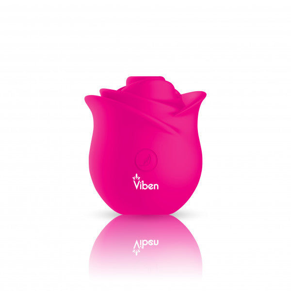 A pink rose-shaped silicone vibrator with the Viben logo.